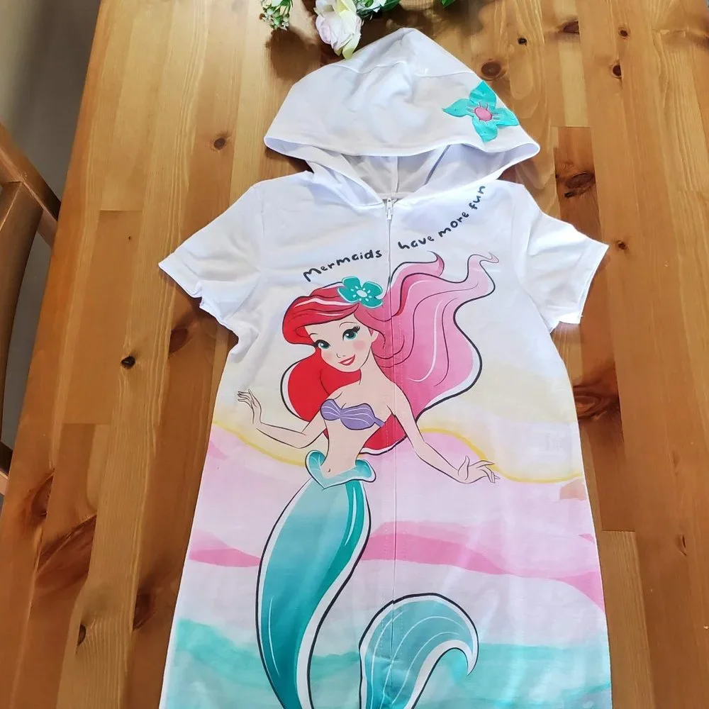Disney - Girls' The Little Mermaid Pajama Romper White - Picture 3 of 7